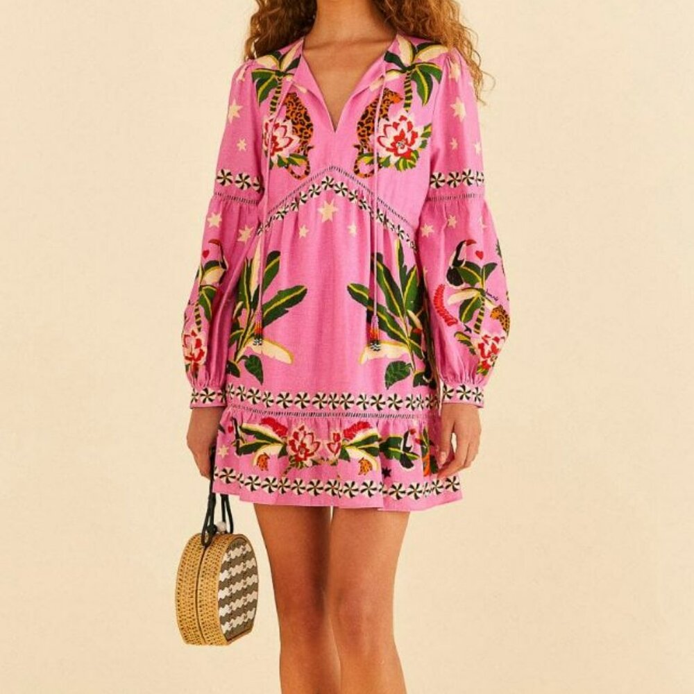 FARM Rio Pink Leopard Forest Mini Dress - Picture 2 of 10